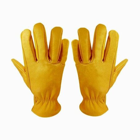 EXXO Cowhide Leather Work Gloves, Cut Resistant, Yellow, Large, 3PK 9105-3